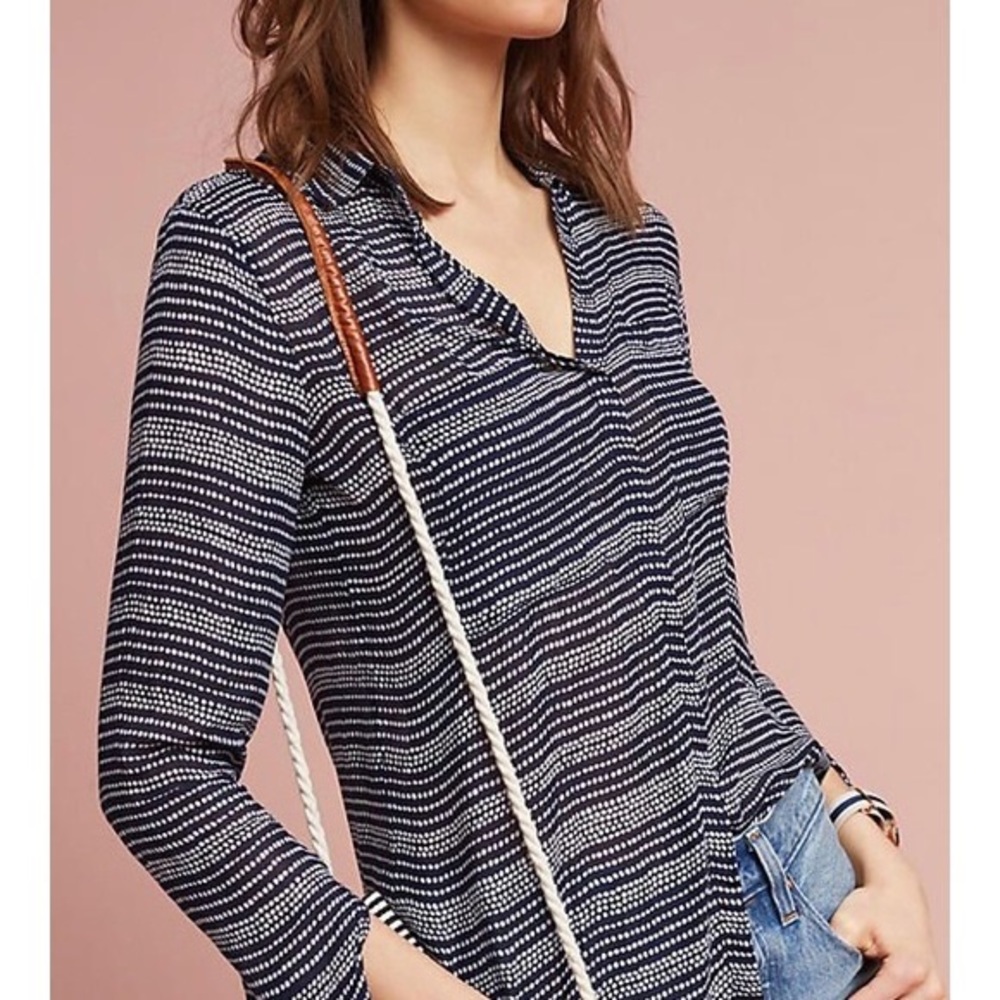 Anthropologie navy dot blouse